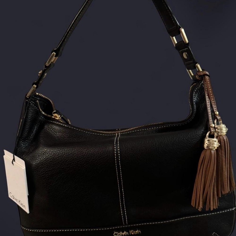 Calvin Klein Black and Brown Hobo Bag